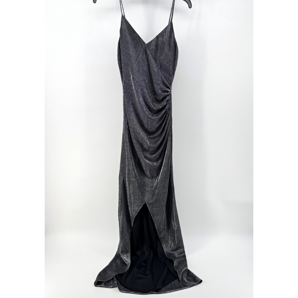 Vince Camuto Silver/Black Ruched V-Neck Strappy Maxi Dress Size 4